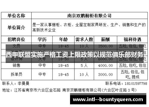 西甲联盟实施严格工资上限政策以规范俱乐部财务